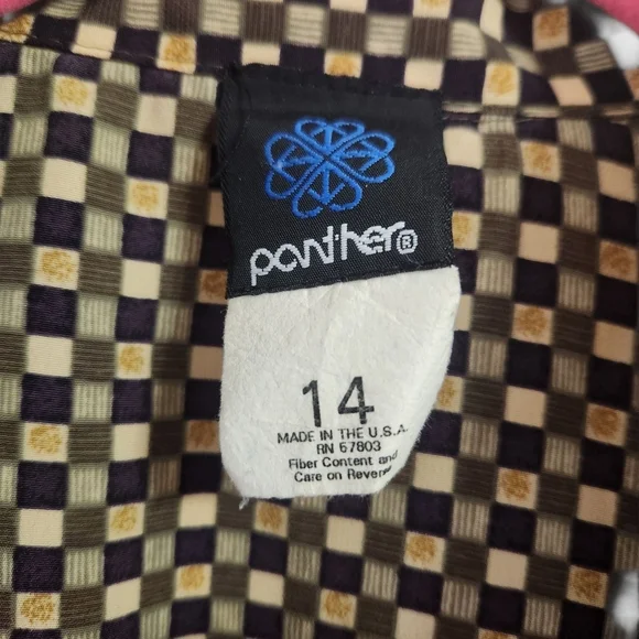 Vintage Panther Geometric Black Beige Patterned Button-Up Shirt Size 14 P2P 24" - Picture 2 of 6